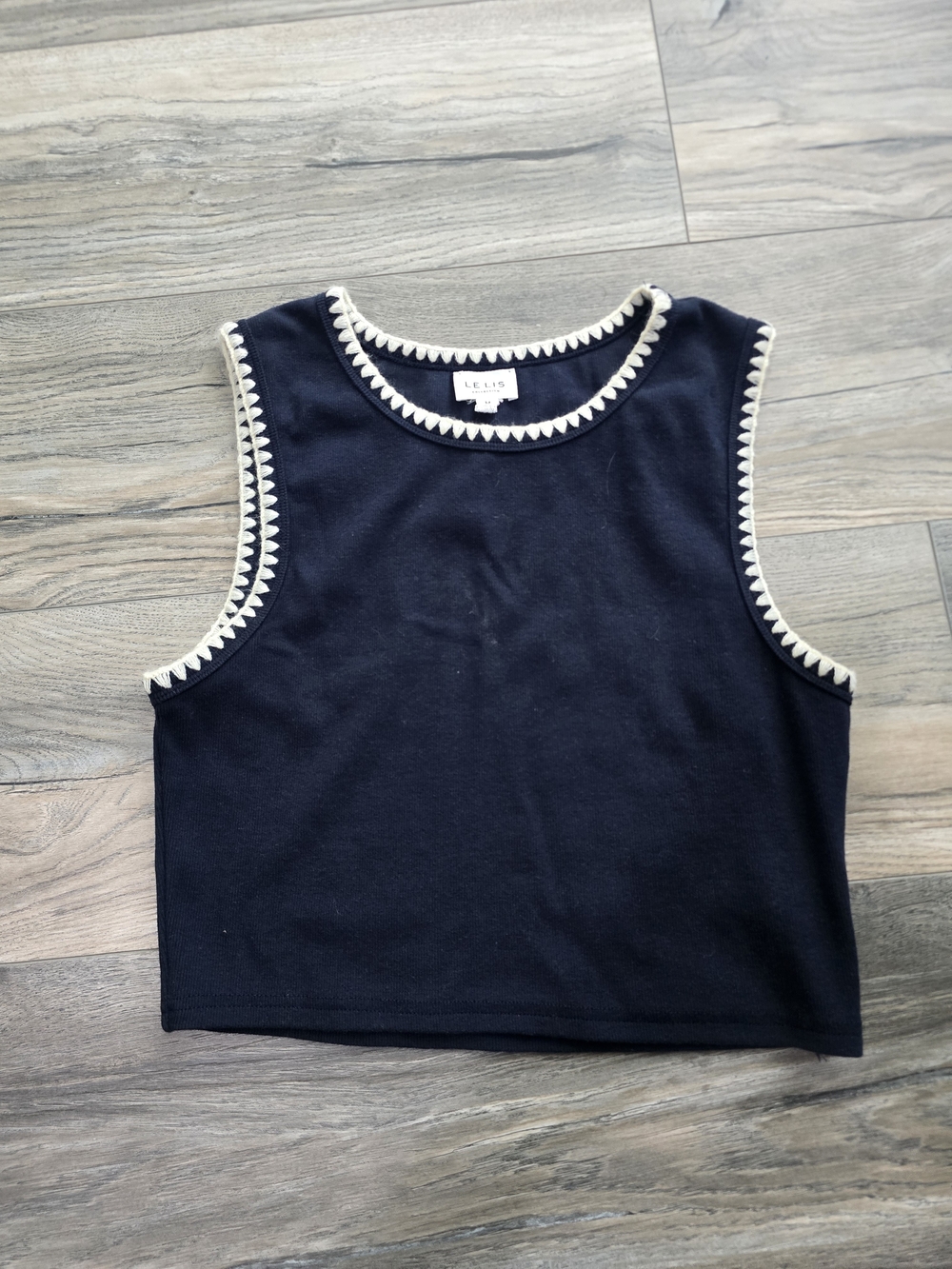 Le Lis Black Crop Tank with Cream Trim